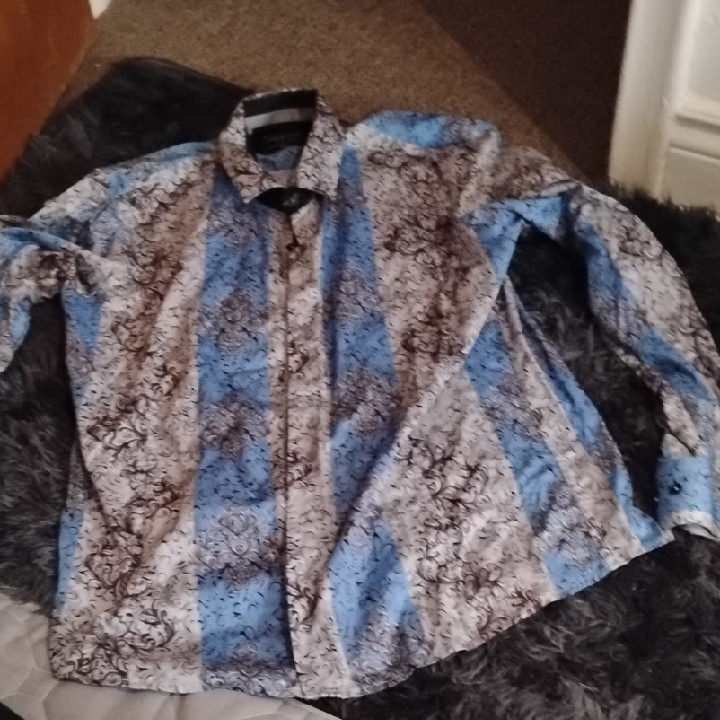 Men's Blue Brown Vintage Xxl Barabas Button Dress Shirt